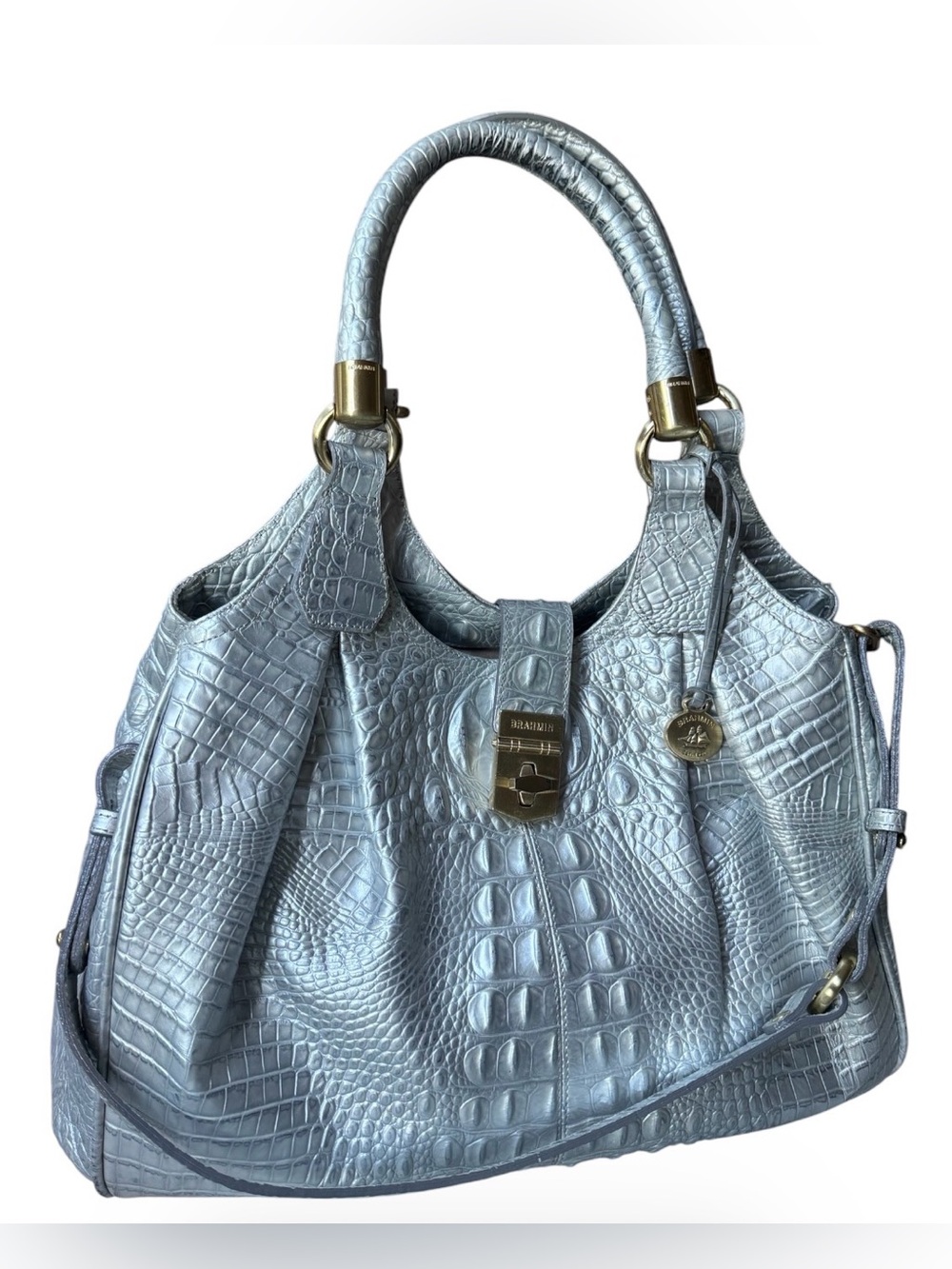 Brahmin Elisa Silver Croc-Embossed Satchel - Picture 13 of 15